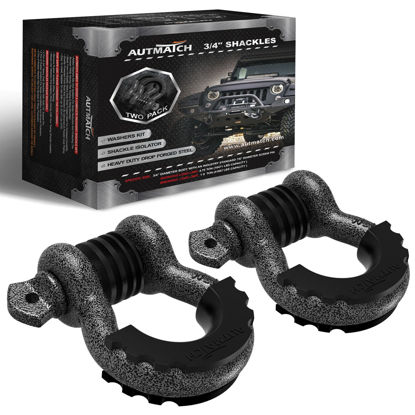 Picture of AUTMATCH D Ring Shackle 3/4" Shackles (2 Pack) 41,887Ibs Break Strength, Clevis Shackle with 7/8" Screw Pin and Shackle Isolator Washers Kit for Tow Strap Winch Off Road Vehicle Recovery, Grainstone