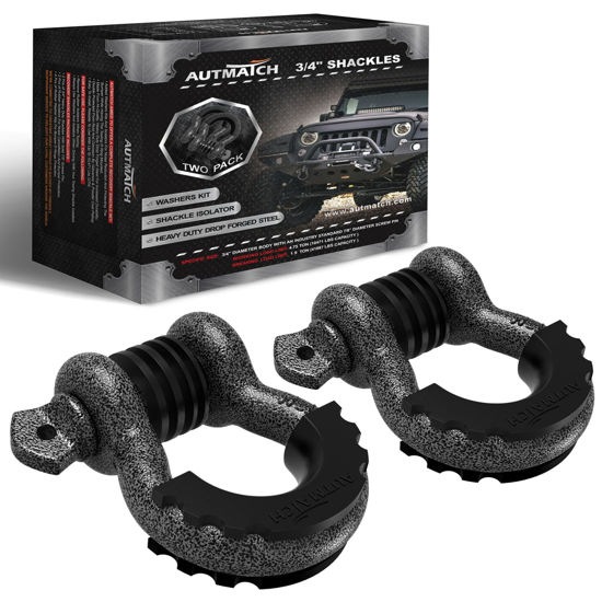 Picture of AUTMATCH D Ring Shackle 3/4" Shackles (2 Pack) 41,887Ibs Break Strength, Clevis Shackle with 7/8" Screw Pin and Shackle Isolator Washers Kit for Tow Strap Winch Off Road Vehicle Recovery, Grainstone