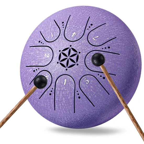 Picture of Steel Tongue Drum Hand Drums: PUJONI 6 Inch 8 Notes Metal Musical Instruments, Music Gifts for Family Friends (Lavender)