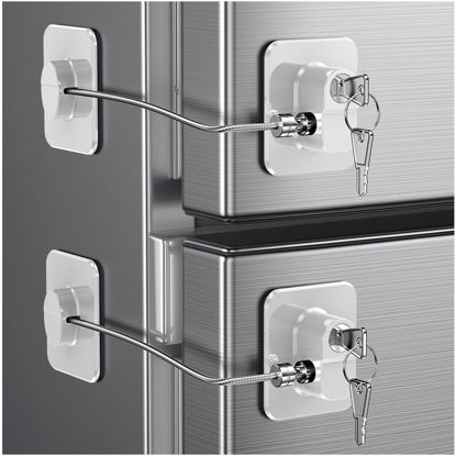 Picture of 2 Pack Refrigerator Door Lock, Child Proof Fridge Door Lock for Kitchen Freezer, Cabinets and Drawers, Air Oven Air Fryer, Closets, Windows, Doors-No Tools Need or Drill (Patent) (2 pcs Lock White)
