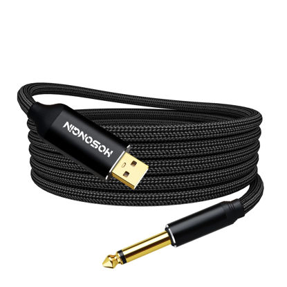Picture of HOSONGIN USB Guitar Cable, Guitar 1/4 Inch TS to Computer USB Interface Cable Adapter for Instruments Recording Singing, Premium Braided Shielding Cable, Length 10FT
