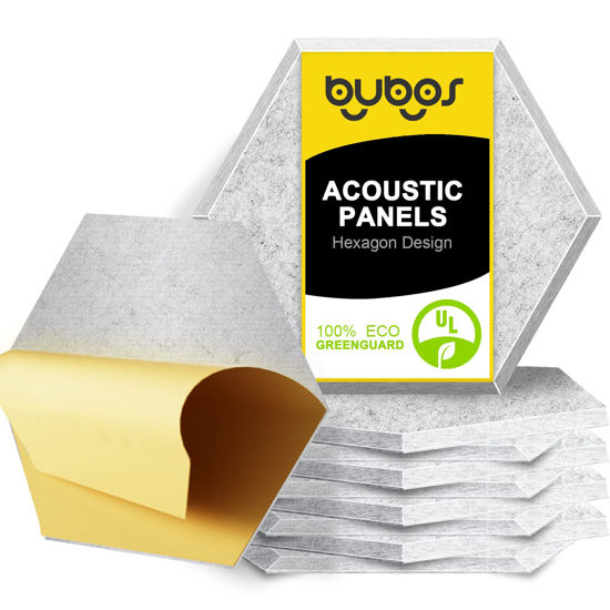Picture of BUBOS Acoustic Panels Soundproof Wall Panels,14 X 13 X 0.4Inches Sound Absorbing Panels Acoustical Wall Panels, Acoustic Treatment for Recording Studio, Office (Self adhesive, Silver Grey)