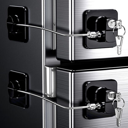 Picture of 4 Pack Refrigerator Locks with Keys for Kids, Toddlers and Adults, Self Adhesive Child & Baby Proofing Fridge Latch for Double Door, French Door, Cabinets and Drawers, Oven, Windows (Patent)
