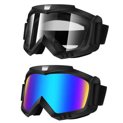 Picture of Lievermo Dirt Bike Goggles, Motorcycle Goggles, 2 Pack ATV Goggles, Riding Goggles, Ski Goggles, Windproof Glasses, Racing Helmet Goggles for Adults Men Women Youth Kids (Colorful + Clear)