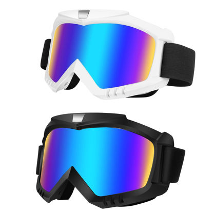 Picture of Lievermo Dirt Bike Goggles, Motorcycle Goggles, 2 Pack ATV Goggles, Riding Goggles, Ski Goggles, Windproof Glasses, Racing Helmet Goggles for Adults Men Women Youth Kids (Black + White)