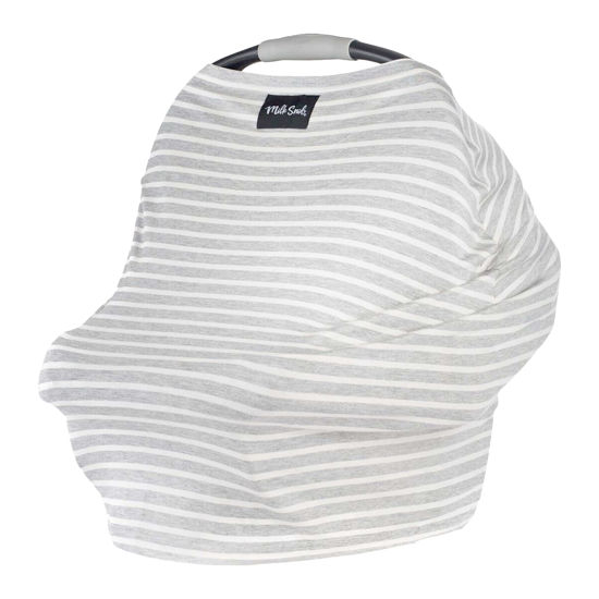 Picture of Milk Snob Original 5-in-1 Cover - Added Privacy for Breastfeeding, Baby Car Seat, Carrier, Stroller, High Chair, Shopping Cart, Lounger Canopy - Newborn Essentials, Nursing Top, Heather Gray Stripe