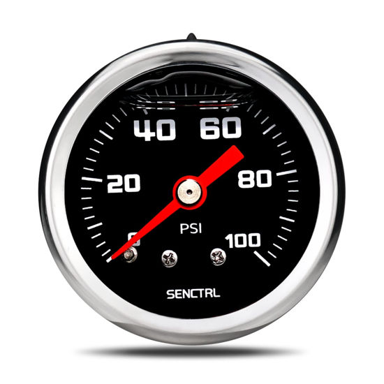 Picture of SENCTRL 0-100 Psi Fuel Pressure Gauge, 1-1/2" Black Dial, 1/8" NPT Back Mount, Glycerin Liquid Filled, Stainless Steel Case, Inline Low Pressure Gauge, for Water Oil Pressure Test
