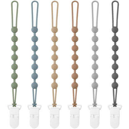 Picture of Eascrozn 6 Pack Silicone Pacifier Clip with One-Piece Design for Baby Boys and Girls, BPA Free Soft Flexible Binky Clips with Texture for Baby Essentials