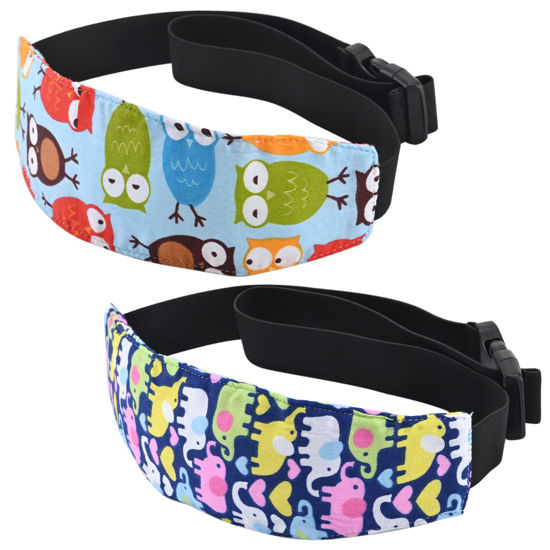 Picture of Head Support for Stroller Car Seat - Head Band Strap Headrest for Sleeping Traveling for Toddler Kids Children Child Baby Infant- (Elephant+Blue)