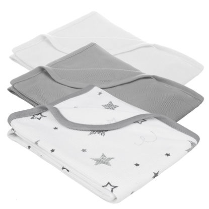 Picture of American Baby Company 100% Cotton Thermal Waffle Swaddle Blanket Combo, Soft, Breathable & Stretchy, Gray Star, Gray, and White, 30" x 40" for Boys and Girls, Perfect for Swaddling, Travel and Gifting