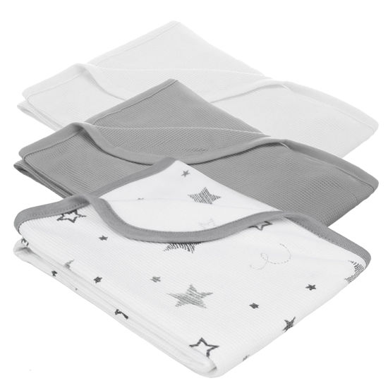Picture of American Baby Company 100% Cotton Thermal Waffle Swaddle Blanket Combo, Soft, Breathable & Stretchy, Gray Star, Gray, and White, 30" x 40" for Boys and Girls, Perfect for Swaddling, Travel and Gifting