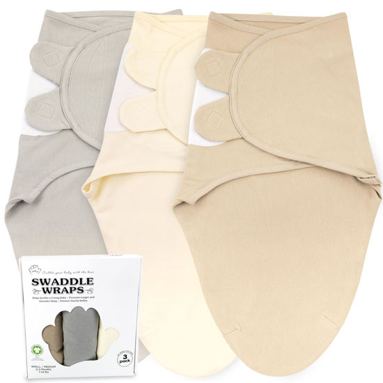 Picture of Bublo Baby Organic Baby Swaddle, 3-Pack Newborn Babies Swaddle Sleep Sack, Swaddles 0-3 Months, Infant Sleeping Sack, Easy Adjustable Baby Swaddle Blanket Wrap for Boy Girl (Solid Grey)
