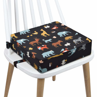 Picture of Toddler Booster Seat Dining, Cartoon Canvas Washable 2 Straps Safety Buckle Kids Booster Seat for Dining Table, Portable Travel Increasing Cushion (Elephant-Black)