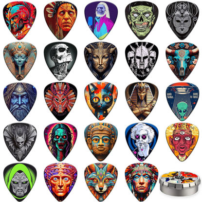 Picture of Guitar Picks,24 Pack Celluloid Thin, Medium, Heavy Guitar Pics,Guitar Picks Variety Pack Unique Artistic Design,Guitar Pick for Acoustic Guitar,Bass Guitar, Electric Guitar (Mix 7)