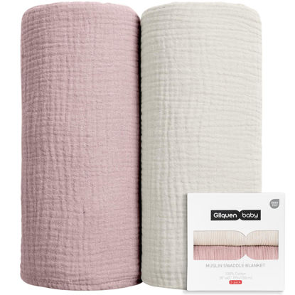 Picture of GLLQUEN BABY Muslin Swaddle Blankets for Girls, 2-Pack Organic Baby Blankets for Girl Boy, Newborn Receiving Blanket, Baby Swaddle Blanket Unisex, Baby Essentials, Registry & Gift, 40 x 38 inches