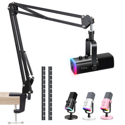 Picture of SUNMON Fifine AM8 Boom Arm - Metal Scissor Mic Boom Arm for Fifine Mic, Fifine Boom Arm with 3/8'' to 5/8'' Adapter,Fifine K688 Microphone Stand with Cable Sleeve