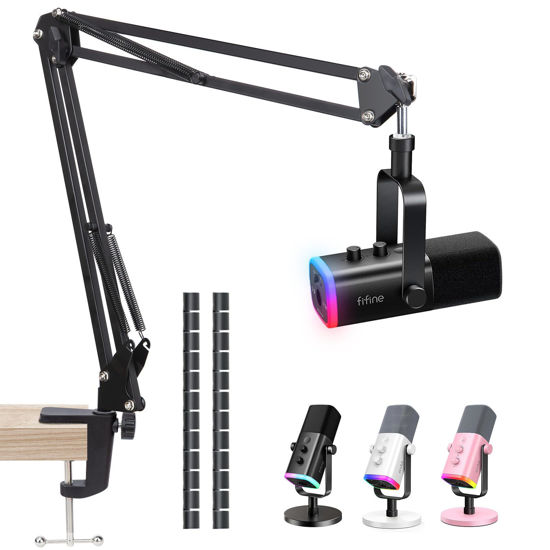 Picture of SUNMON Fifine AM8 Boom Arm - Metal Scissor Mic Boom Arm for Fifine Mic, Fifine Boom Arm with 3/8'' to 5/8'' Adapter,Fifine K688 Microphone Stand with Cable Sleeve