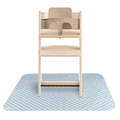 Picture of mushie Baby Splat Mat 42.5x42.5 Inch (Blue Check) | Water Resistant for Under High Chair and Infant Play