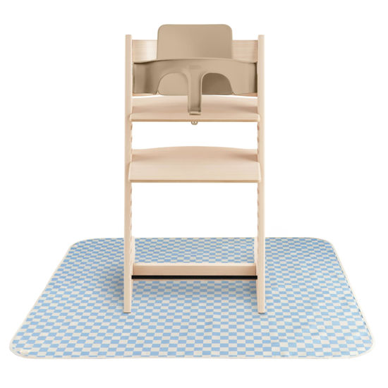 Picture of mushie Baby Splat Mat 42.5x42.5 Inch (Blue Check) | Water Resistant for Under High Chair and Infant Play