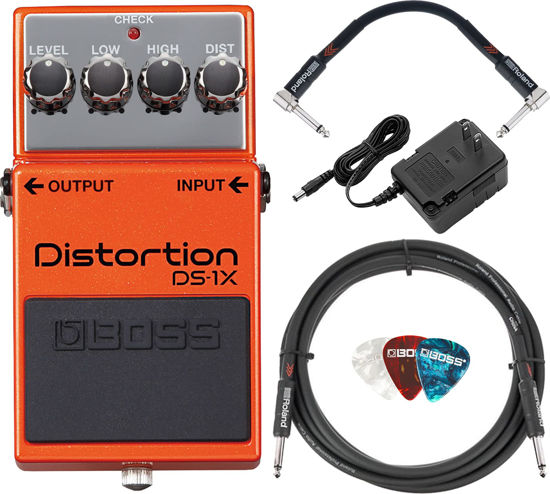 Picture of Boss DS-1X Distortion Bundle with Power Supply, Instrument Cable, Patch Cable, and Picks