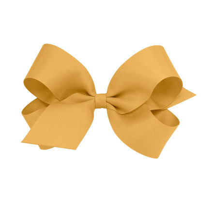 Picture of Wee Ones Girls' Classic Grosgrain Hair Bow with Plain Wrap Center on a WeeStay Hair Clip, Handmade, Large Sized Bow, Old Gold