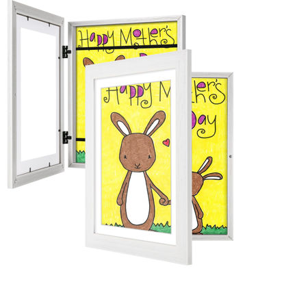 Picture of 2Pack Kids Art Frames White, 10x12.5 8.5x11 Child Artwork Display Frame Without/With Mat Changeable Front Opening Frame Children Storage Frame Hold 50pcs Crafts Drawing Art Project Schoolwork