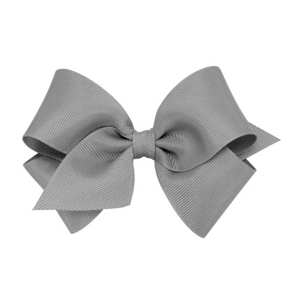 Picture of Wee Ones Girls' Classic Grosgrain Hair Bow with Plain Wrap Center on a WeeStay Hair Clip, Handmade, Small Sized Bow, Gray