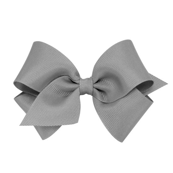 Picture of Wee Ones Girls' Classic Grosgrain Hair Bow with Plain Wrap Center on a WeeStay Hair Clip, Handmade, Small Sized Bow, Gray