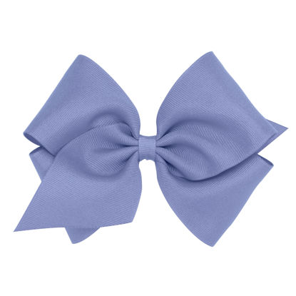 Picture of Wee Ones Girls' Classic Grosgrain Hair Bow with Plain Wrap Center on a WeeStay Hair Clip, Handmade, Mini King Sized Bow, Blue Bird