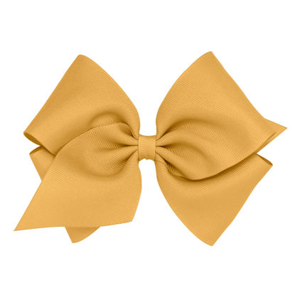 Picture of Wee Ones Girls' Classic Grosgrain Hair Bow with Plain Wrap Center on a WeeStay Hair Clip, Handmade, Mini King Sized Bow, Old Gold