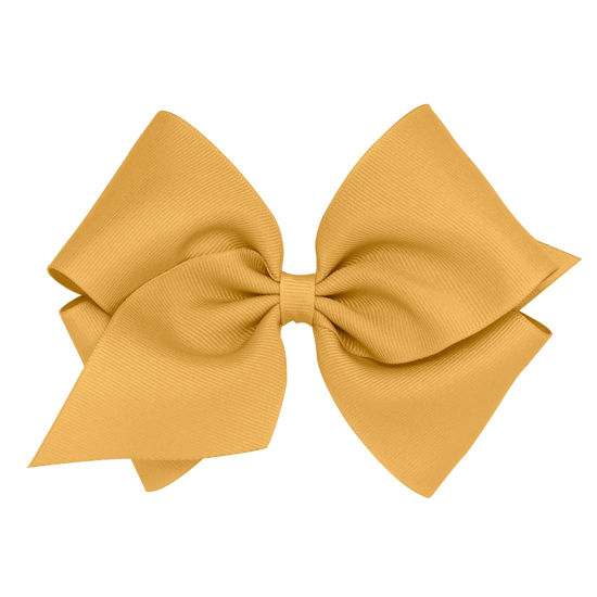 Picture of Wee Ones Girls' Classic Grosgrain Hair Bow with Plain Wrap Center on a WeeStay Hair Clip, Handmade, Mini King Sized Bow, Old Gold