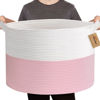 Picture of MEGASKET Pink Storage Baskets for Organizing, 22"X22"X14" XXXL Blanket Basket Living Room, Large Toy Basket, Soft Pink Cotton Rope Woven Baskets for Storage, Decorative Gifts Basket Bins for Nursery