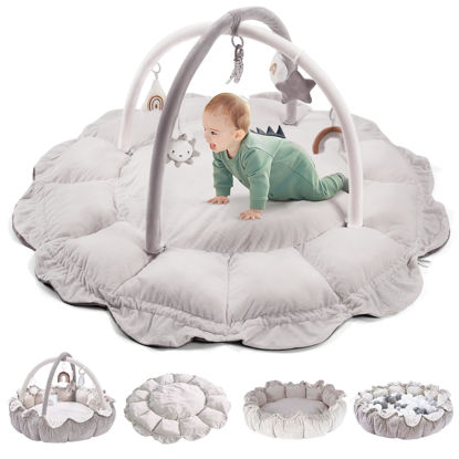 Picture of 5-in-1 Convertible Baby Play Gym with 6 Toys, Tummy Time Mat for Sensory Development, Baby Activity Center from Newborn to Toddler, Ball Pit, Cat & Dog Bed, Soft Plush Pet Bed, No Ball Included