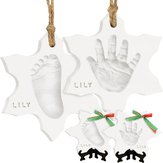 Picture of Baby Hand and Footprint Kit - Dog Paw Print Kit, Personalized Baby Footprint Kit, Baby Handprint Ornament Kit, Clay Handprint Ornament Kit for Babies, Baby Shower Gifts for Boys, Girls (Snowflakes)