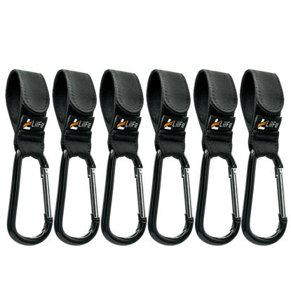 Picture of 6 Pcs Baby Stroller Hooks for Hanging | Multipurpose Stroller Straps with Durable and Stylish Stroller Clips for Diaper Bags | The Perfect Mummy Hook for Stroller, Walker and Shopping (Black)