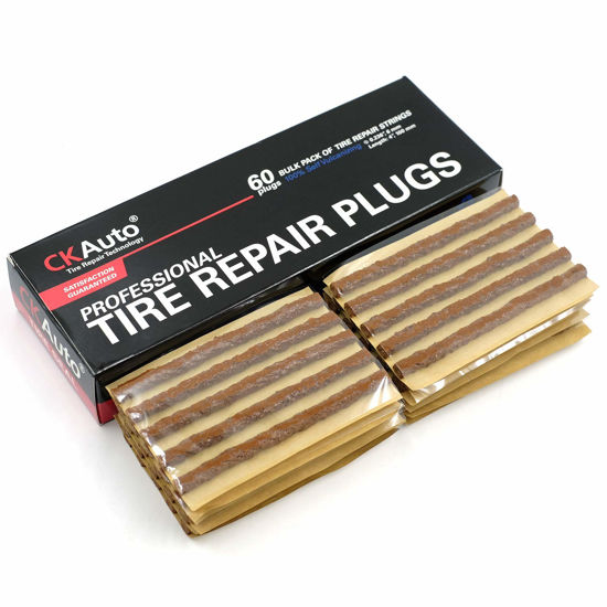 Picture of CKAuto 60pcs 4" Brown Tire Repair Strings, Automotive Tool Tire Repair Plugs for Tubeless Off-Road Tires Car, Bike, ATV, UTV, Wheelbarrow, Mower