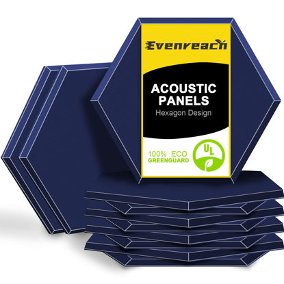 Picture of 12 Pack Hexagon Acoustic Panels 12"X10"X 0.4" Soundproof Wall Panels Wall Decoration Sound Absorbing Panel High-Density Sound Deadening Panels Acoustic Treatment Panel For Home Studio,Dark Blue