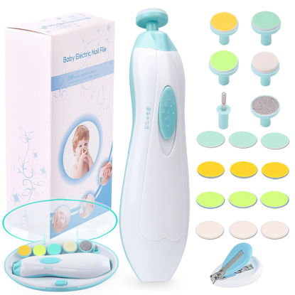 Picture of Baby Nail Trimmer Electric Nail File Baby Nail Clippers, 20 in 1 Safe Nail Filer Grinder Kit for Newborn Infant Toddler Kids or Adults Toes Fingernails Care Trim Polish, Led Light and Grinding Heads