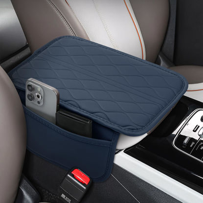 Picture of frani Car Center Console Cover,Leather Car Armrest Cover with 2 Storage Bags,Universal Car Arm Rest Cover,Car Interior Accessories Protector for Most Vehicle Blue