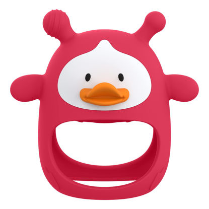 Picture of Teething Toys for Babies 0-6 Months, Never Drop Silicone Baby Teether, Hand Pacifier for Sucking Babies, Soothing Pain Relief, Best Chew Toy for Teething Baby, Teething Mitten for New Born - Red