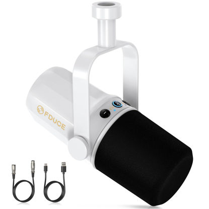 Picture of FDUCE SL40 Dynamic Microphone for Podcasting, Gaming, Live Streaming & Recording, Built-in Headphone Output, LED Mute Button, All Metal USB/XLR, Voice-Isolating Technology（White）