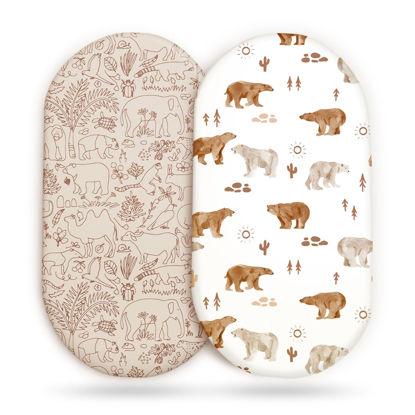 Picture of Stretch Ultra Soft Fitted Bassinet Sheet Set 2 Pack, Universal Fit for Bassinets Baby Cradle Moses Basket Oval Rectangle Mattress Safe and Snug, Stylish Bassinet Sheets of Sunny Bear Print