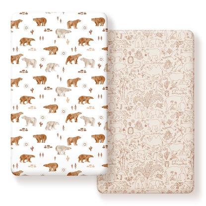 Picture of Stretchy Ultra Soft Jersey Knit Fitted Crib Sheets Set 2 Pack，Universal Fit All Standard Crib Mattress Pads Safe and Snug, Crib Fitted Sheet for Boys and Girls, Cute Animals Print