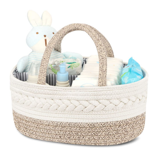 Picture of Maliton Diaper Caddy Organizer for Baby, Cotton Rope Baby Gift Basket, Portable Diaper Organizer for changing table, Diaper Nursery Storage Organizer for Baby Stuff, Baby Shower Gifts for Newborn