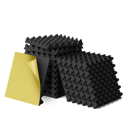 Picture of WVOVW 6 Pack 1.5"X12"X12" Acoustic Foam, Self Adhesive Sound Proof Egg Crate Foam(Most Soundproofing Design), Upgraded Sound Proof Foam Panels for Walls, Doors, Fire-Retardent Acoustic Panels