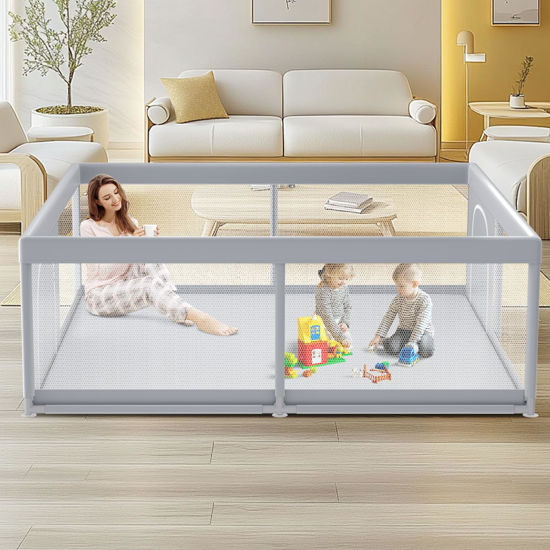 Picture of XVISHX Baby Playpen, 79 x 79 Inch Play Pen, Playpen for Babies and Toddlers, Baby Playard for Indoor & Outdoor Active Center Game Fence, with Skin-Friendly Fabric and Soft Breathable Mesh Grey