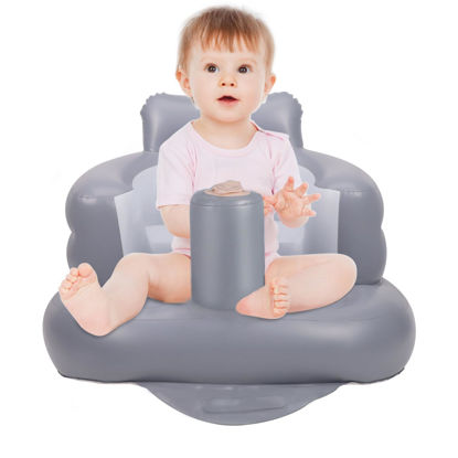 Picture of Inflatable Baby Chair, AirSwim Baby Inflatable Seat for Babies 3 Months and Up Summer Inflatable Baby Seat for Sitting Up, Blow Up Baby Floor Seat with Built in Air Pump, Grey