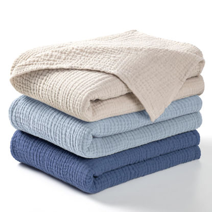 Picture of lulumoon Muslin Swaddle Blanket Baby - Cotton Swaddling Blanket Soft Baby Receiving Blanket Neutral 3Pack(Navy)