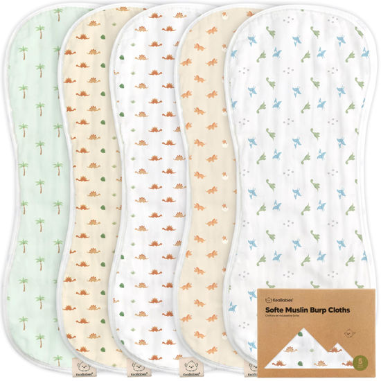 Picture of 5-Pack Muslin Burp Cloths for Baby Boys and Girls - Super Absorbent Baby Burp Cloth, Viscose Derived from Bamboo Cotton Baby Washcloths, Burp Rags, Large Neutral Burp Clothes for Newborn (Roarsome)