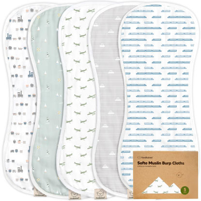 Picture of 5-Pack Muslin Burp Cloths for Baby Boys and Girls - Super Absorbent Baby Burp Cloth, Viscose Derived from Bamboo Cotton Baby Washcloths, Burp Rags, Large Neutral Burp Clothes for Newborn (Vessels)